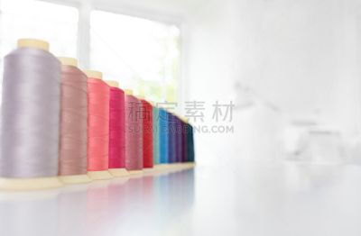 线,线轴,背景,裁缝,工作场所,成一排,白色,桌子,留白,缝纫