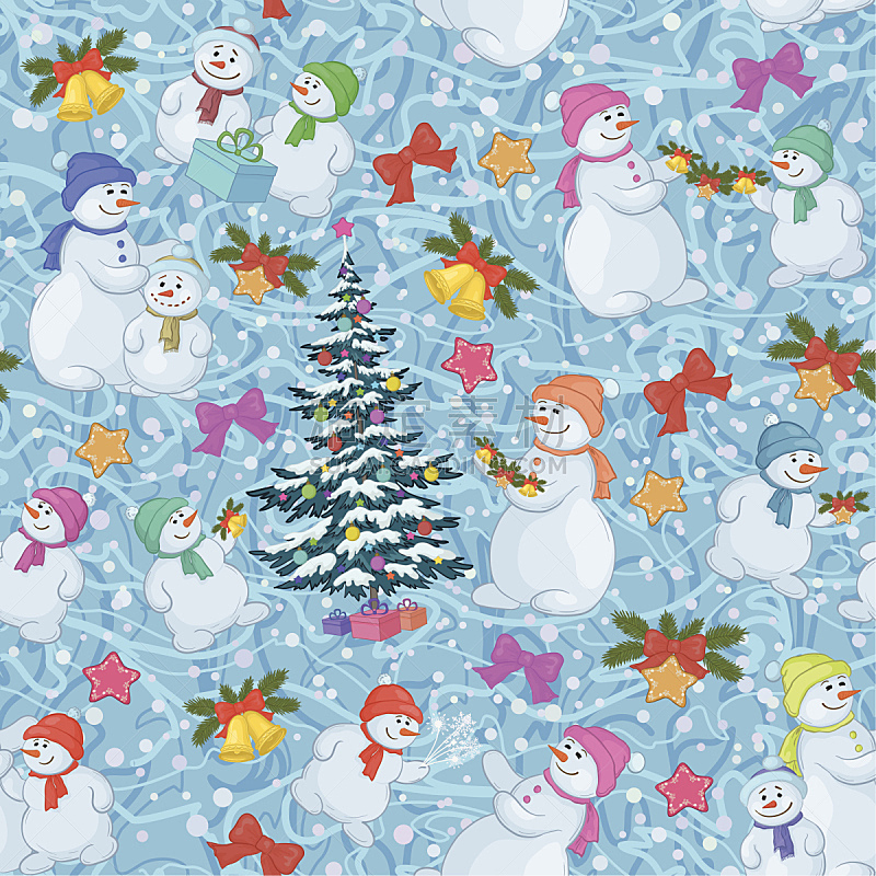 矢量,背景,雪,绘画插图,性格,圣诞树,四方连续纹样,户外,卡通