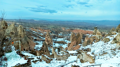 土耳其,雪,洞穴,乌奇夏,卡帕多奇亚,烟囱石,城堡,万岩柱,寒冷,安纳托利亚