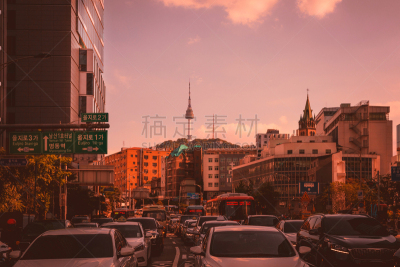 都市风景,首尔,拥挤的,夜市,汽车,交通,现代,韩国,商业金融和工业