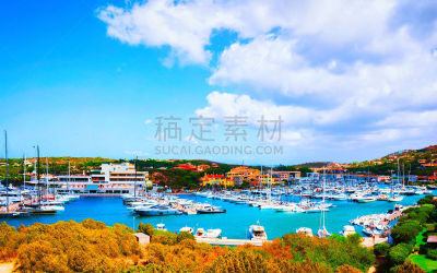 华贵,意大利萨丁岛,切尔沃港,游艇,海港,沙丁鱼,摩托艇,地中海,户外,鲜绿色