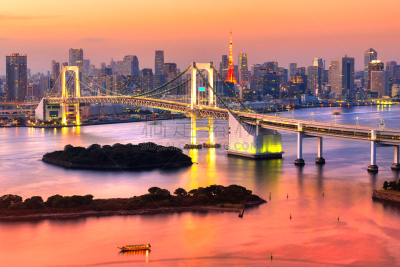 日本,东京塔,城市天际线,东京,彩虹拱,城市生活,台场海滨公园,六本木之丘,海港,曙暮光