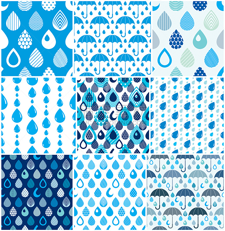 绘画插图,伞,时髦的,矢量,式样,蓝色,水滴,天气,背景,重复