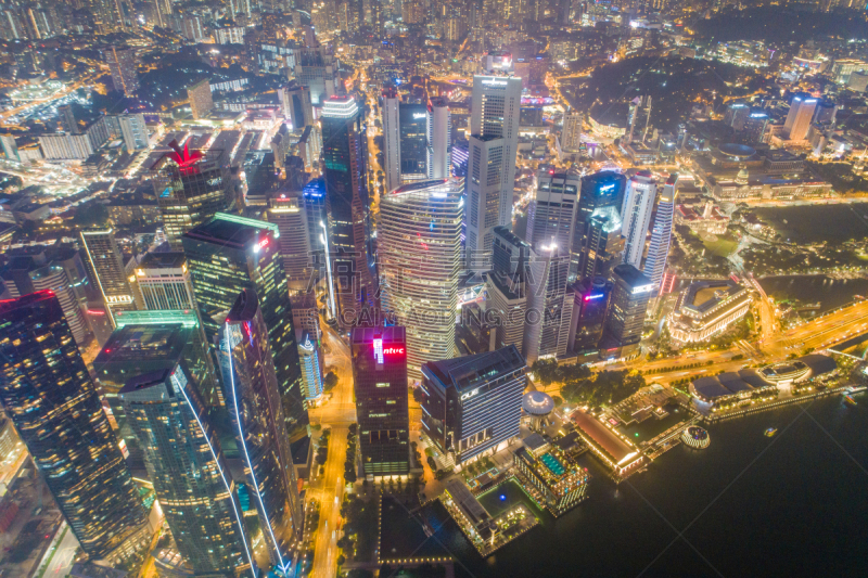 Aerial view Panoramic of the Singapore Skyline and Marina Bay, the marina is the centre of the economy in singapore, there are here all the building in singapore central