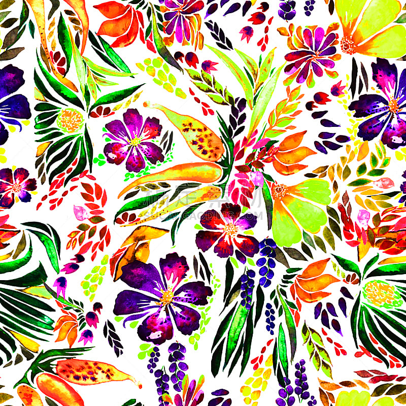 纺织品,四方连续纹样,背景,热带的花,明亮,抽象,包装纸,水彩画,花,设计