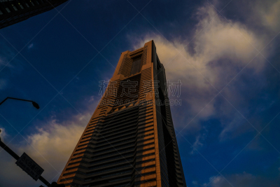 黄昏,横滨高速铁路,天空,横滨,建筑外部,海港,云,橙色,著名景点,横滨地标大厦