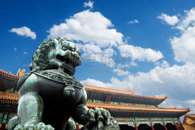 北京,故宫,狮子,雕像,户外,白昼,蓝色,青铜,远古的,古老的
