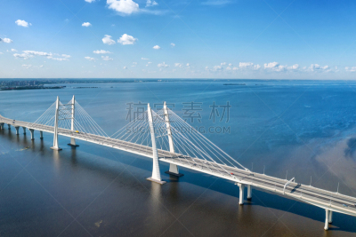 桥,都市风景,巨大的,航拍视角,钢缆,汽车,交通,公路,现代,河流