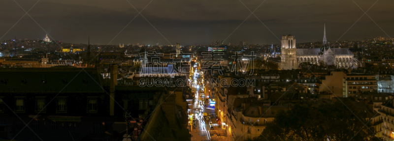 夜晚,蒙马特区,全景,航拍视角,巴黎,灵性,巴黎圣母院,国际著名景点,法国,黄昏