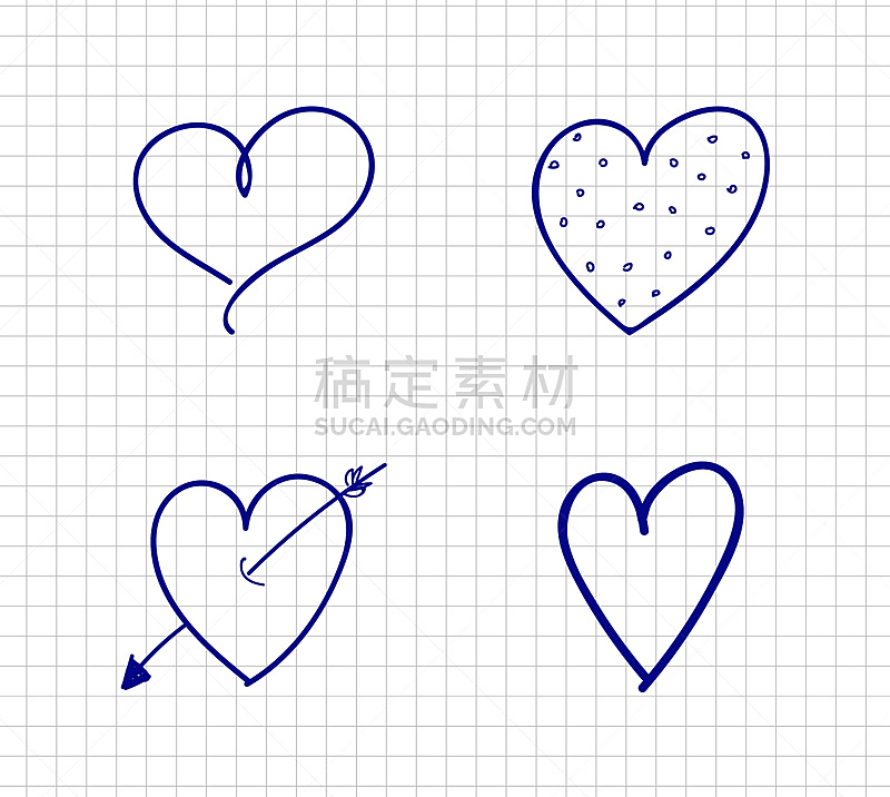 Collection of hand drawn heart icons - Valentine's Day, Mother's Day and Women's Day. Vector.