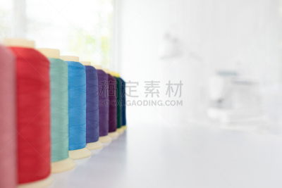 线,线轴,背景,裁缝,工作场所,成一排,白色,桌子,留白,缝纫