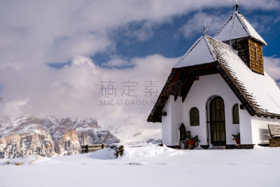 山,小礼拜堂,在上面,小的,雪板,云景,运动,云,户外,晴朗