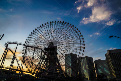 黄昏,横滨高速铁路,天空,横滨,建筑外部,海港,云,橙色,著名景点,横滨地标大厦