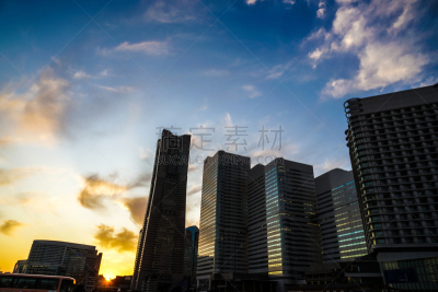 黄昏,横滨高速铁路,天空,横滨,建筑外部,海港,云,橙色,著名景点,横滨地标大厦