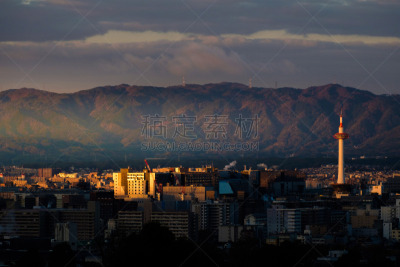 breathtaking sunrise in the Kyoto city, japan