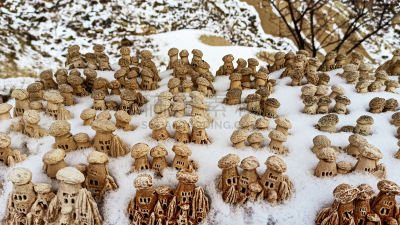 土耳其,雪,洞穴,乌奇夏,卡帕多奇亚,烟囱石,城堡,万岩柱,寒冷,安纳托利亚