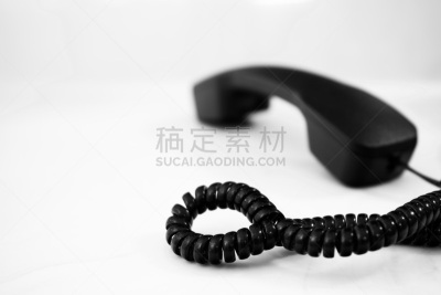 听筒,黑色,白色背景,过时的,电话线,无绳电话,一个物体,耳麦,背景分离,塑胶