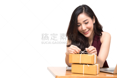 互联网,海上运输,女人,礼物,概念,桌子,递送,收到,打包,零售