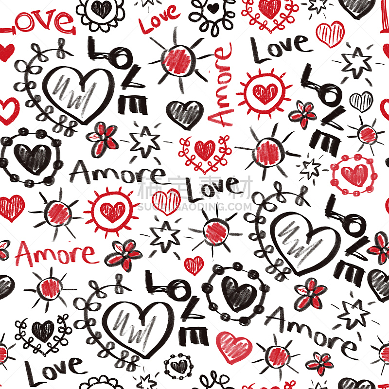 四方连续纹样,背景,草图,乱画,情人节,红色,符号,手,黑色,爱