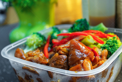 中国食品,西兰花,猪蹄,猪肉,美味,炖食,辣椒,果皮,健康食物,绿色