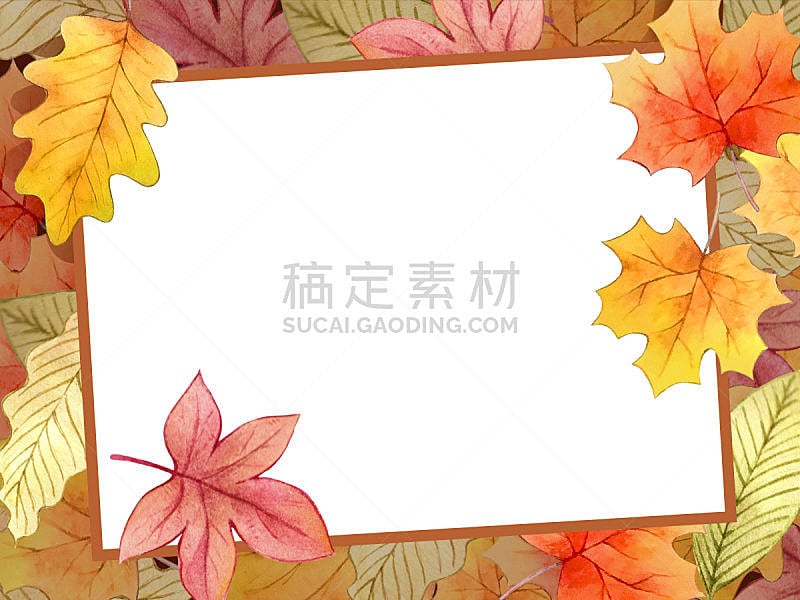 秋天,叶子,国境线,空白的,厚木板,水彩画颜料,背景分离,灵感,边框,泰国
