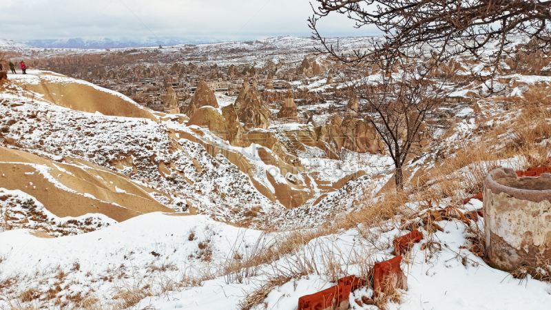 土耳其,雪,洞穴,乌奇夏,卡帕多奇亚,烟囱石,城堡,万岩柱,寒冷,安纳托利亚