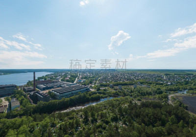 池塘,夏天,晴朗,俄罗斯,城市,森林,墓地,河流,工厂,航拍视角