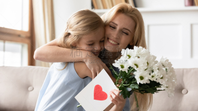 女儿,母亲,小的,生日,幼儿园,可爱的,人生大事,贺卡,家庭,女人