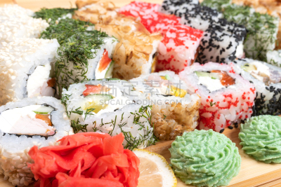 与众不同,塞满了的,巨大的,特写,菜单,日本食品,米,三文鱼,生鱼片寿司,鱼类