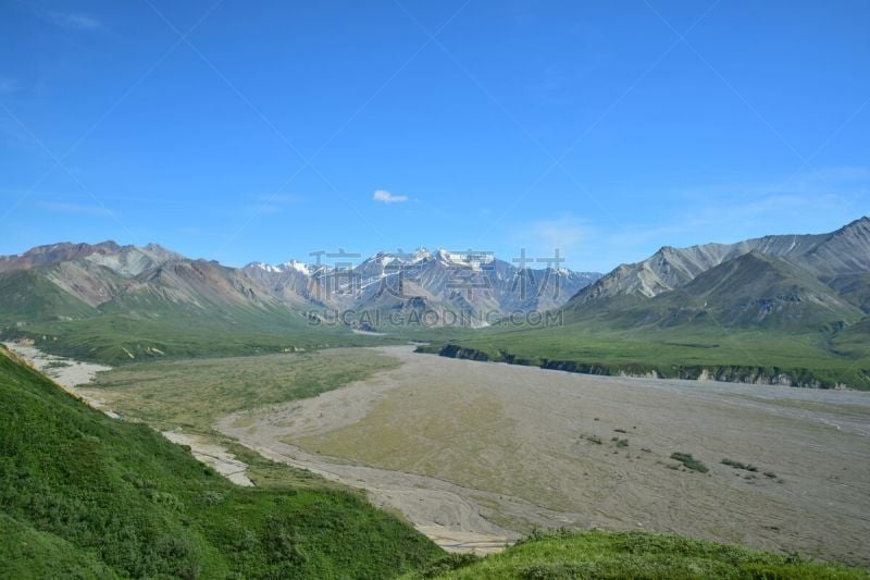 辫状河,阿拉斯加山脉,阿拉斯加,出料孔,野生动物保护,图像,国家公园,麦金利峰,美国,无人