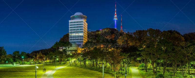 韩国,夜晚,全景,南山塔,山,国际著名景点,城市生活,暗色,公园,色彩鲜艳