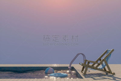 夏天,户外椅,概念,游泳池,橡胶游泳圈,海滩充气球,简单,椅子,复古风格,自然美