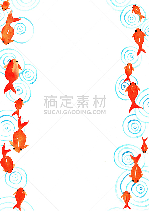 背景,金鱼,水,圆形,传统节日,水彩画,动物手,装饰
