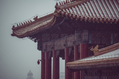 北京,雪,故宫,古典式,明朝风格,户外,建筑,禁止的,黄色,远古的