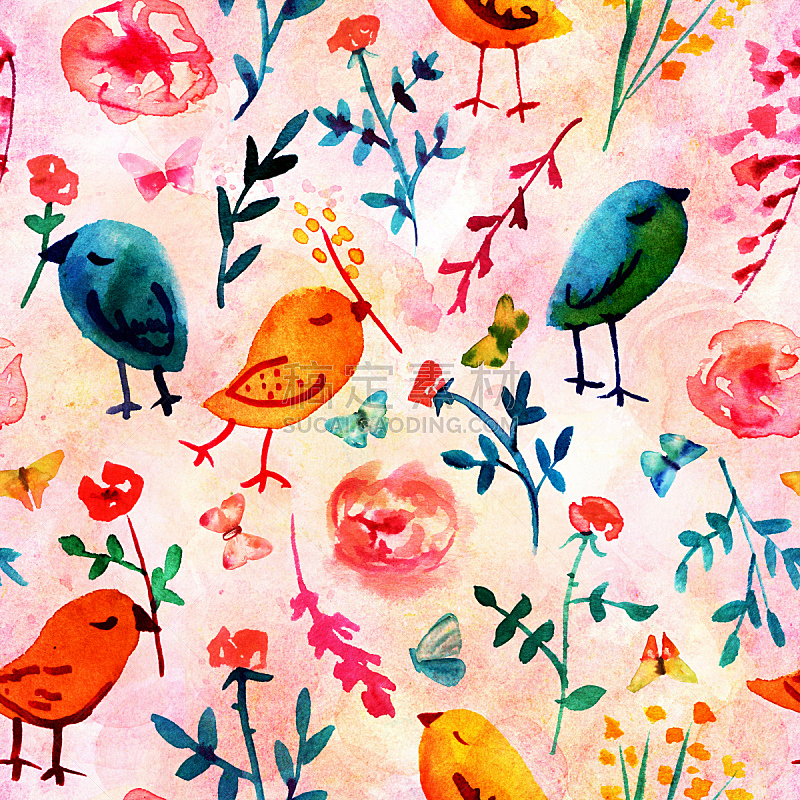 蝴蝶,鸟类,式样,粉色,奇异的,水彩画,玫瑰色的,抽象背景,绘画插图,美