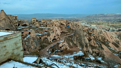 土耳其,雪,洞穴,乌奇夏,卡帕多奇亚,烟囱石,城堡,万岩柱,寒冷,安纳托利亚