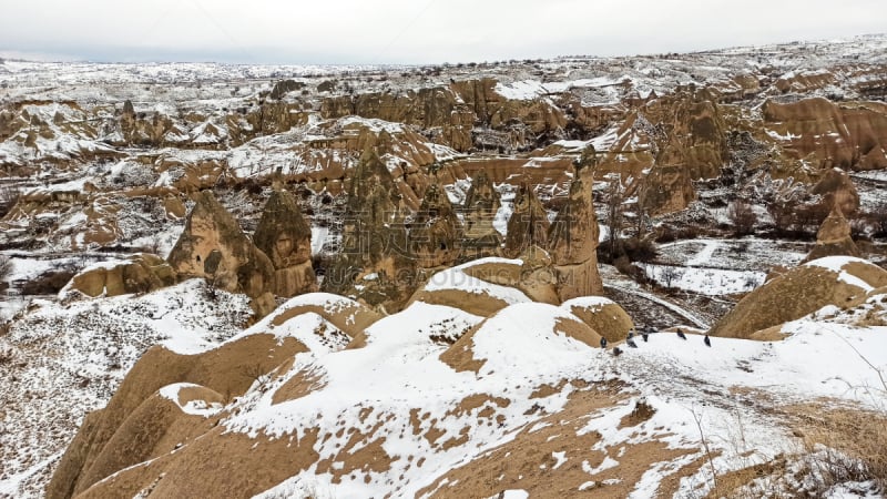 卡帕多奇亚,雪,地形,烟囱石,万岩柱,土耳其,安纳托利亚,世界遗产,火山岩