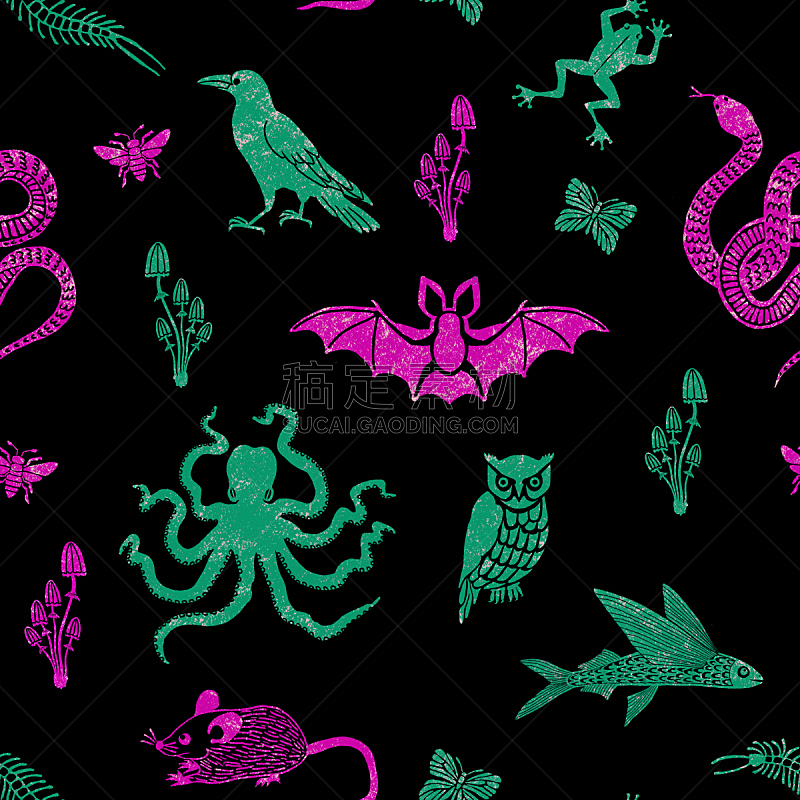 四方连续纹样,动物,绘画插图,昆虫,怪异,暗色,野生动物,惊骇