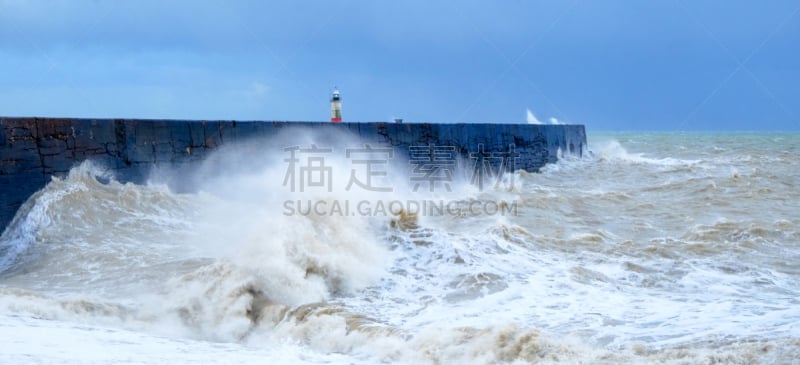 海港,暴风雨,波浪,粗糙的,灯塔楼,白色,海洋,蓝色,运动模糊,未来