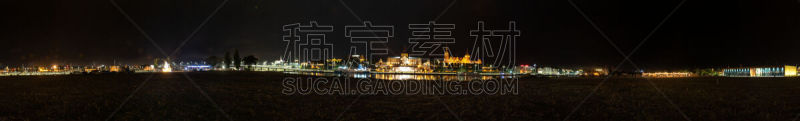 河流,夜晚,什切青,河堤,摄像机拍摄角度,中心,波兰,黄昏,户外,天空