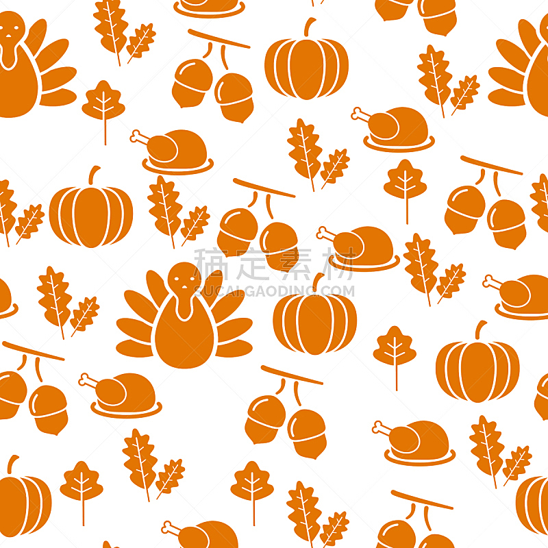 白色,秋天,南瓜,叶子,橙色,四方连续纹样,火鸡,绘画插图,请柬,贺卡