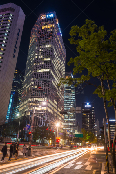 朝鲜半岛,市区,夜晚,城市,首尔,人,交通,从上面看过去,推拉镜头,活力
