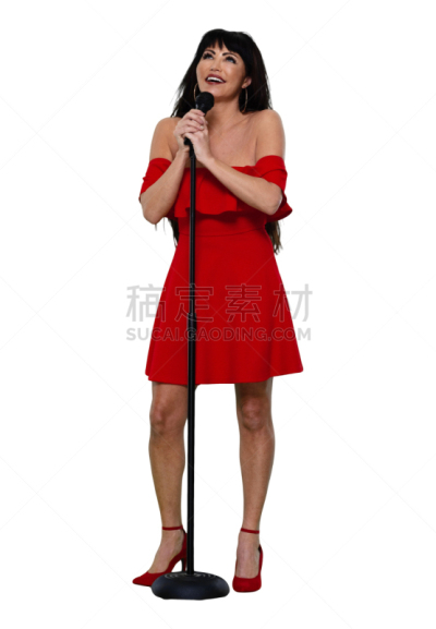青年女人,舞蹈,拉美人和西班牙裔人,连衣裙,传声器架,歌手,拿着,衣服,一个人,女性特质