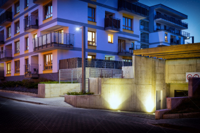 现代,夜晚,房屋建设,色彩鲜艳,波兰,黄昏,建筑特色,车道,户外,建筑