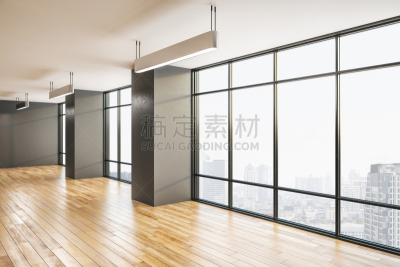 现代,室内,侧面视角,空的,华贵,模板,窗户,住宅内部,想法,走廊