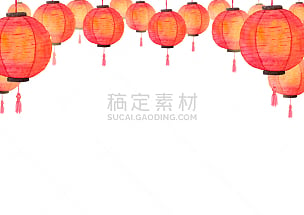 春节,纸灯笼,边框,幸福,红色,动物手,概念,水彩画,传统