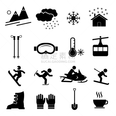 运动,矢量,图标集,温度,冬季服务,雪,绘画插图,司机,运动员