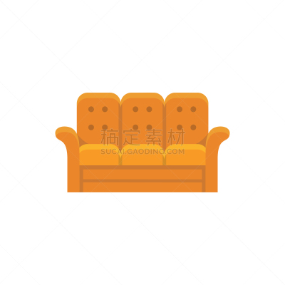绘画插图,沙发,矢量,橙色,平坦的,计算机图标,靠着,正面视角,三个物体,办公室