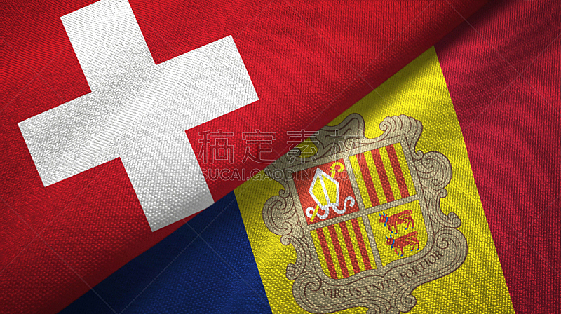 Andorra and Switzerland two flags together textile cloth, fabric texture