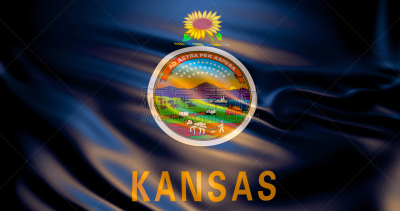 Kansas flag in the wind . 3d illustration